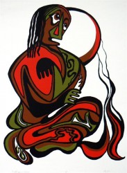Squaw man painting by Daphne Odjig